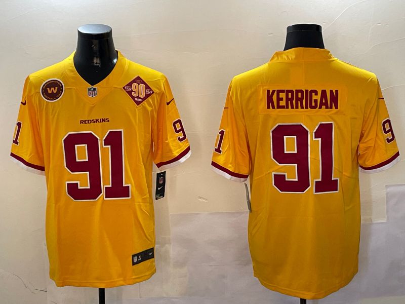 Men Washington Redskins #91 Kerrigan Yellow Second generation 2024 Nike Limited NFL Jersey style 4->washington redskins->NFL Jersey